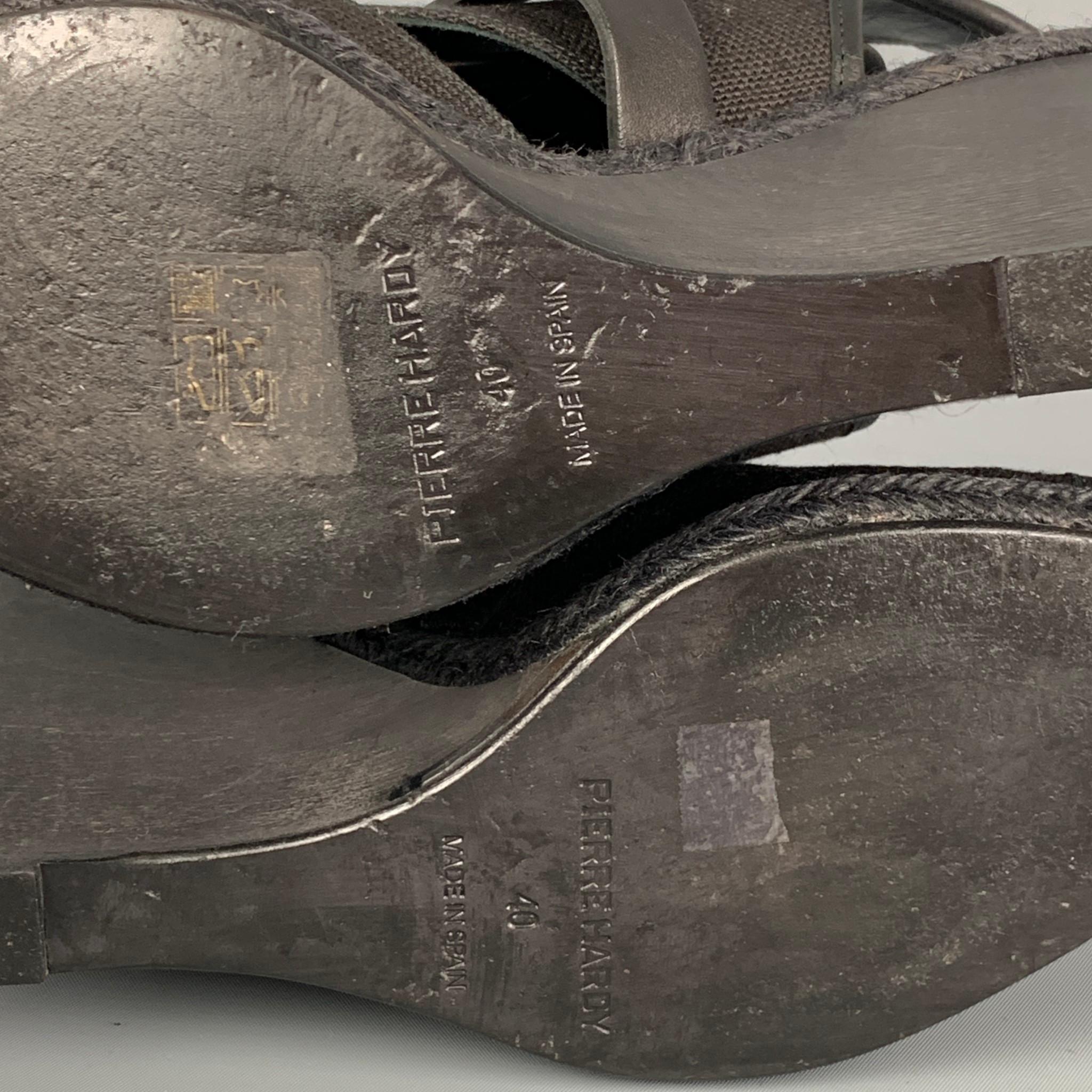 PIERRE HARDY Size 10 Black Canvas Leather Espadrille Wedge Sandals 4