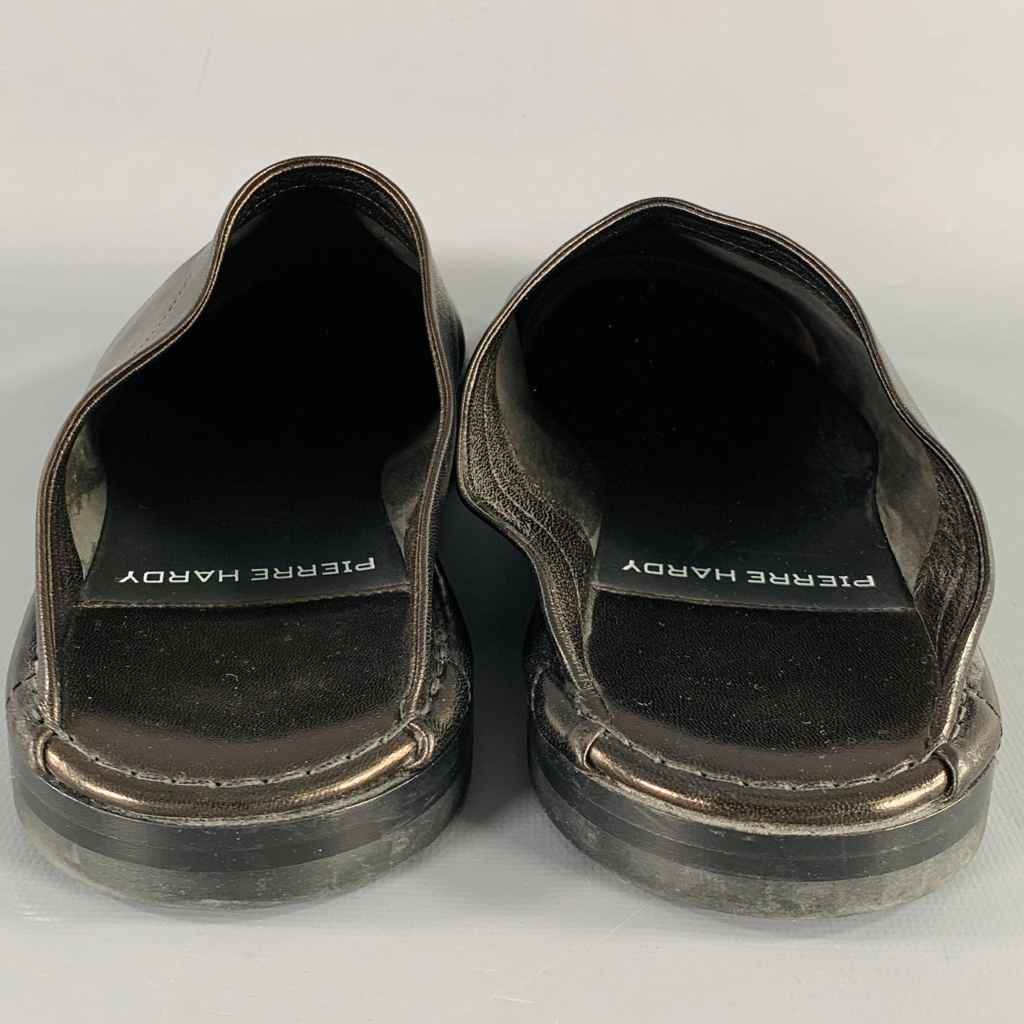 PIERRE HARDY Size 12 Black Leather Slip On Loafers In Excellent Condition For Sale In San Francisco, CA