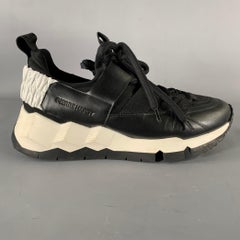 PIERRE HARDY Size 12 Black White Layered Leather Platform Sneakers