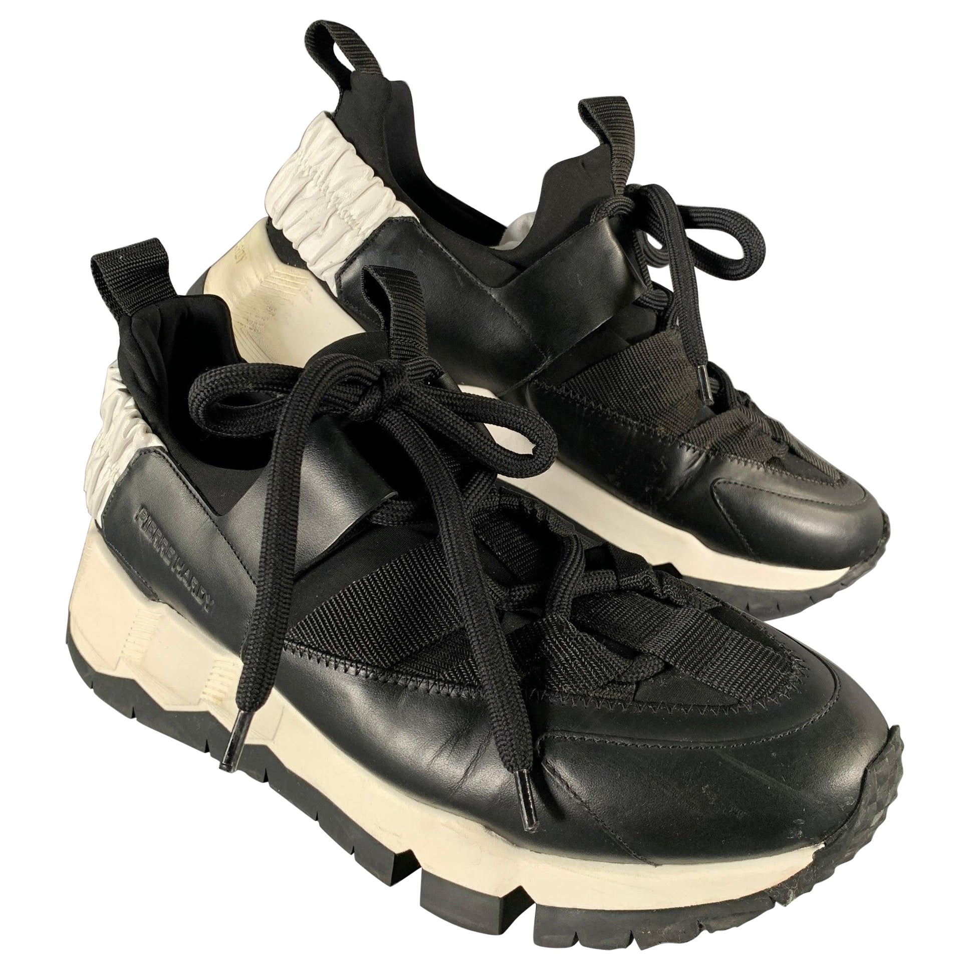PIERRE HARDY Size 12 Black White Layered Leather Platform Sneakers
