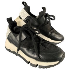 PIERRE HARDY Size 12 Black White Layered Leather Platform Sneakers