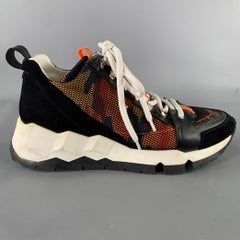 PIERRE HARDY Size 13 Black White Orange Mesh Canvas Runner Sneakers