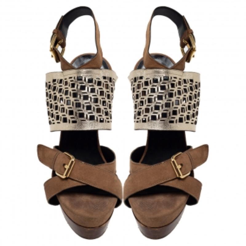Pierre Hardy Suede Metallic Cut Out Leder Plateau Slingback Sandalen Größe 39 Damen im Angebot