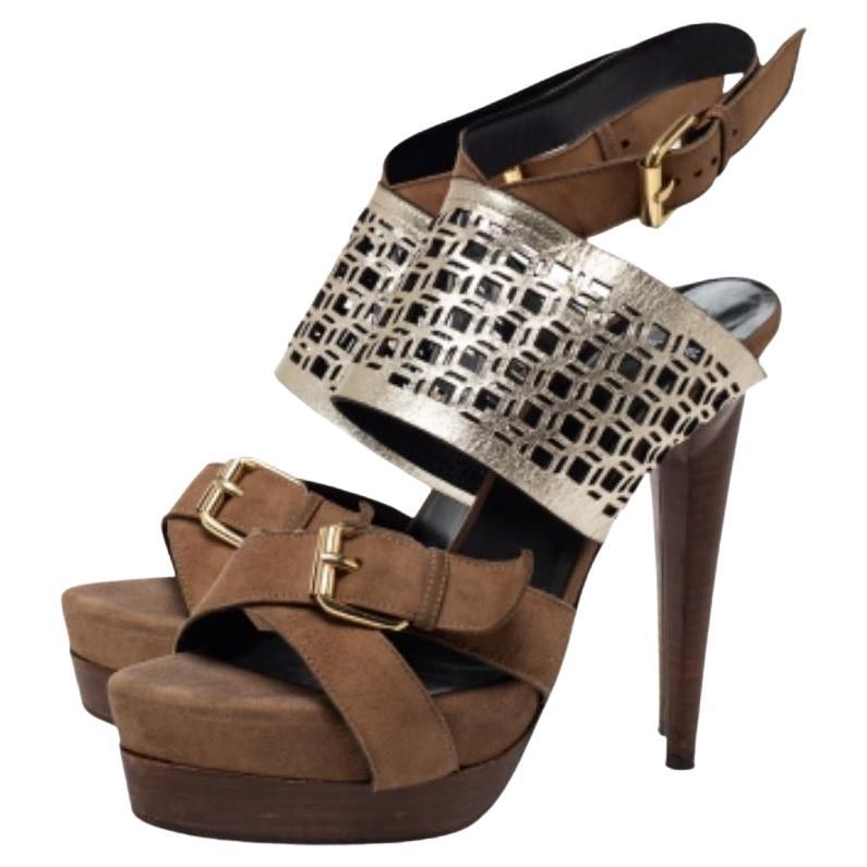 Pierre Hardy Suede Metallic Cut Out Leder Plateau Slingback Sandalen Größe 39 im Angebot