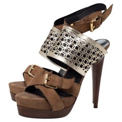Pierre Hardy Suede Metallic Cut Out Leather Platform Slingback Sandals Size 39