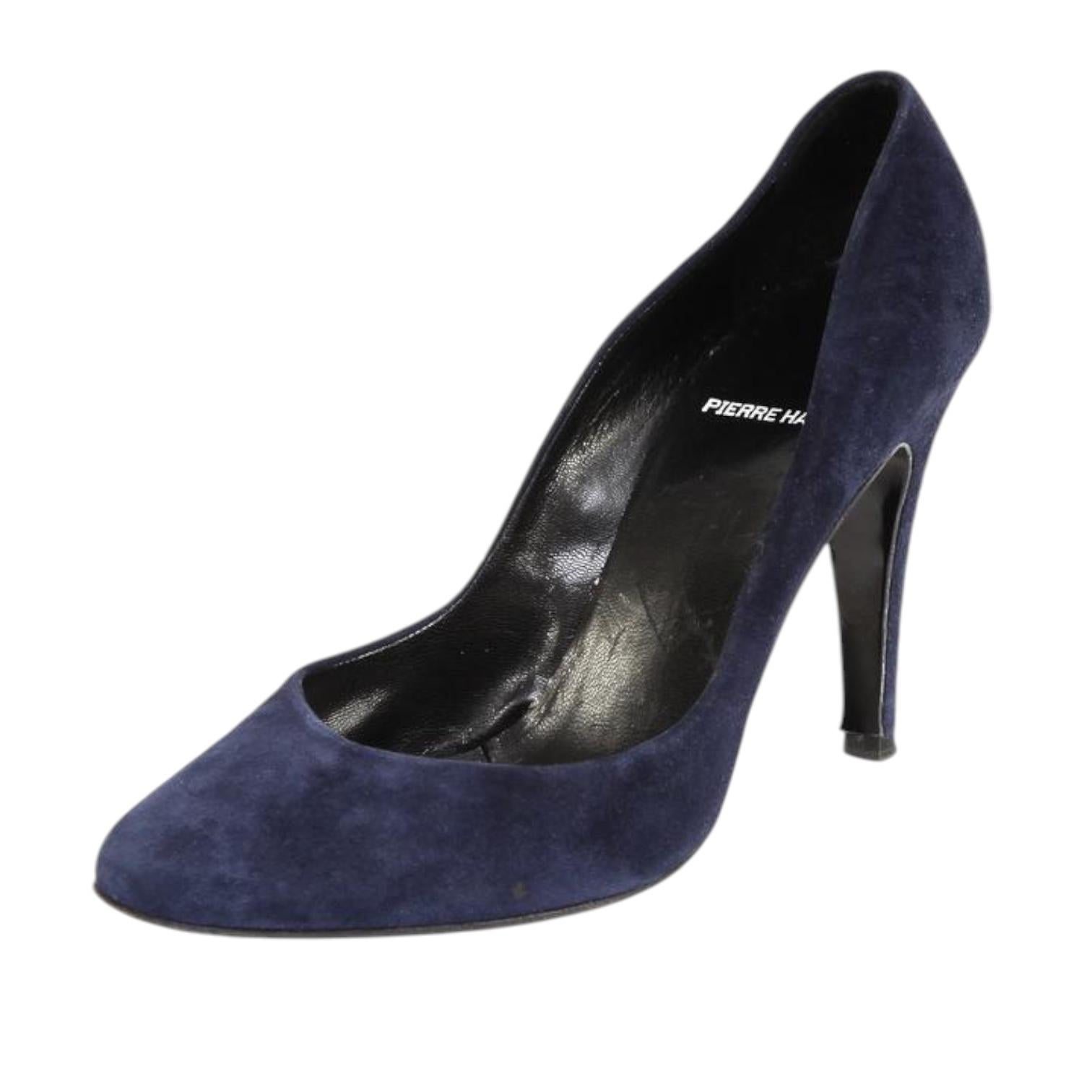 PIERRE HARDY Suede Navy Blue Pumps Pump Leather Heels Shoes Sz 39.5 In condizioni discrete in vendita a Hollywood, FL