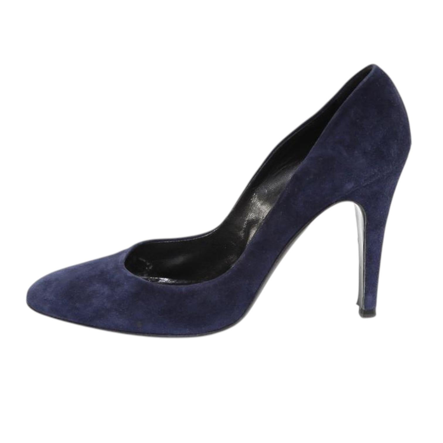 Donna PIERRE HARDY Suede Navy Blue Pumps Pump Leather Heels Shoes Sz 39.5 in vendita