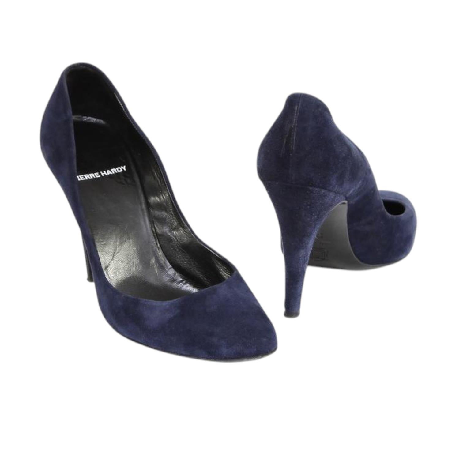 PIERRE HARDY Suede Navy Blue Pumps Pump Leather Heels Shoes Sz 39.5 in vendita 1