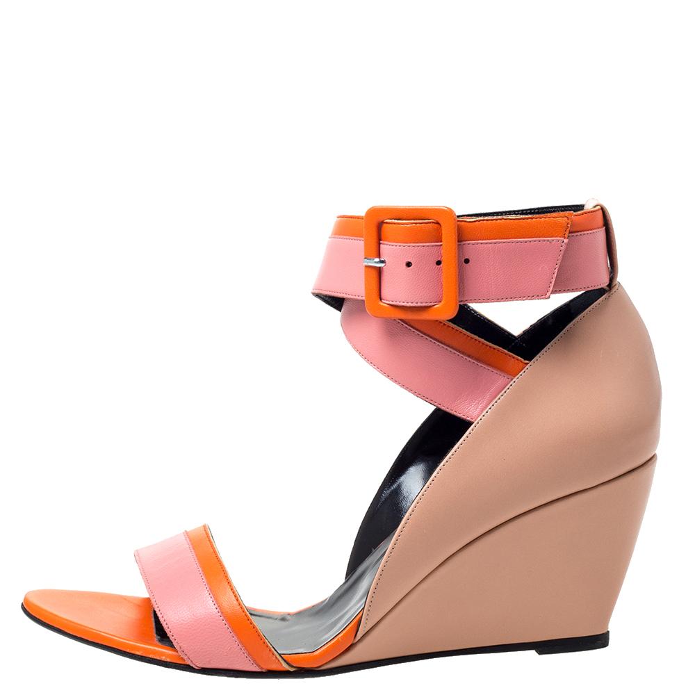 Pierre Hardy Tri Color Leather Ankle Strap Wedge Sandals Size 40 In New Condition In Dubai, Al Qouz 2