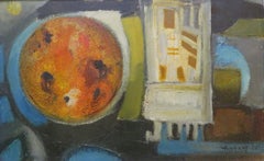 French Mid 20th Century Interesting Abstract Framed Signed Oil Painting