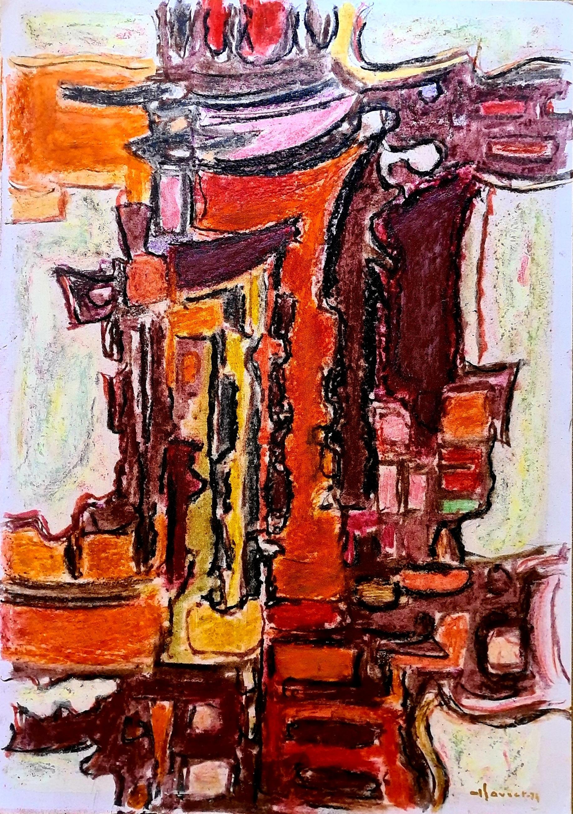 Abstrakt-expressionistische Komposition aus der Mitte des Jahrhunderts, Symphonie in Orange. – Painting von Pierre Havret