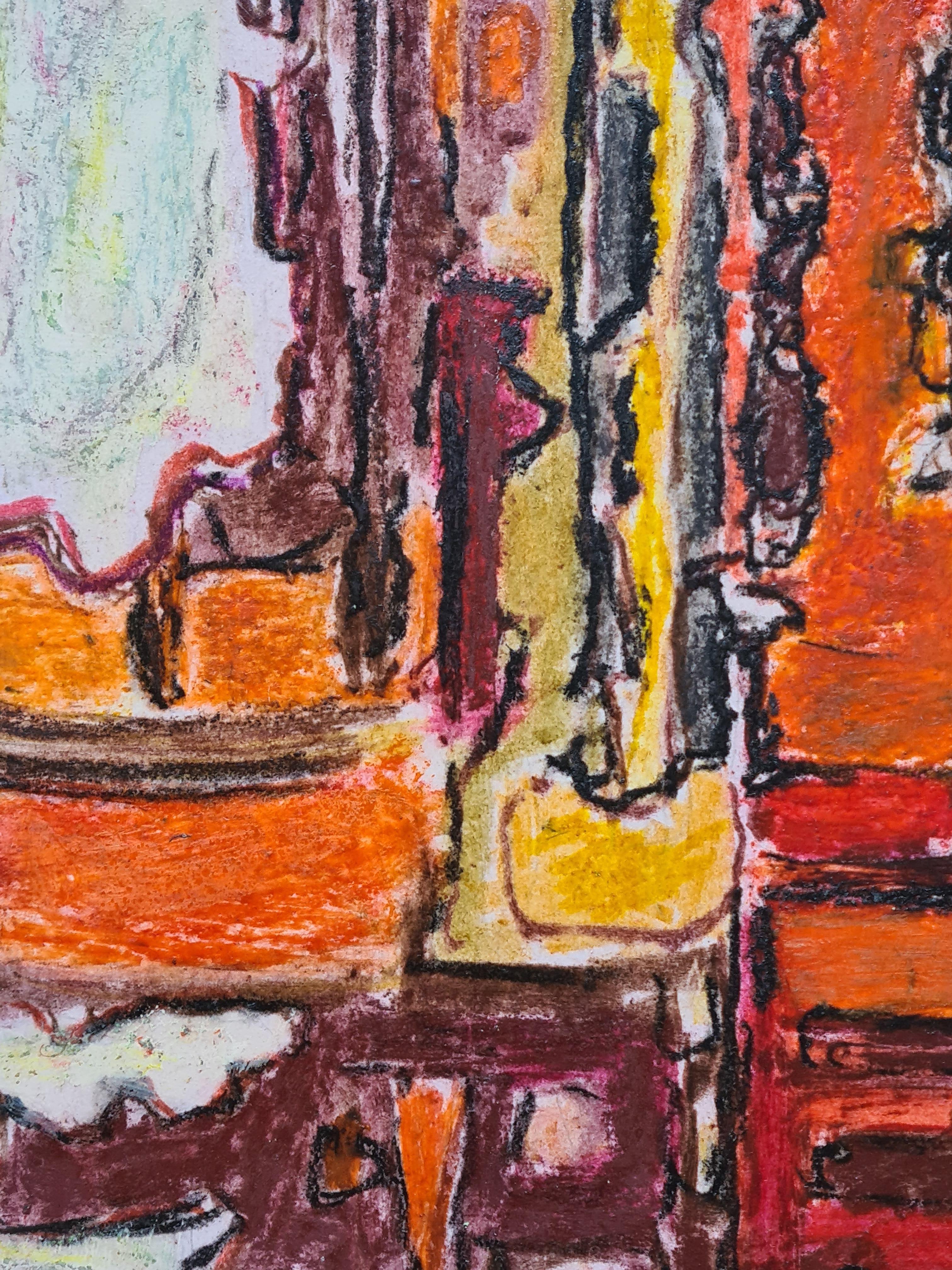 Abstrakt-expressionistische Komposition aus der Mitte des Jahrhunderts, Symphonie in Orange. (Beige), Abstract Painting, von Pierre Havret