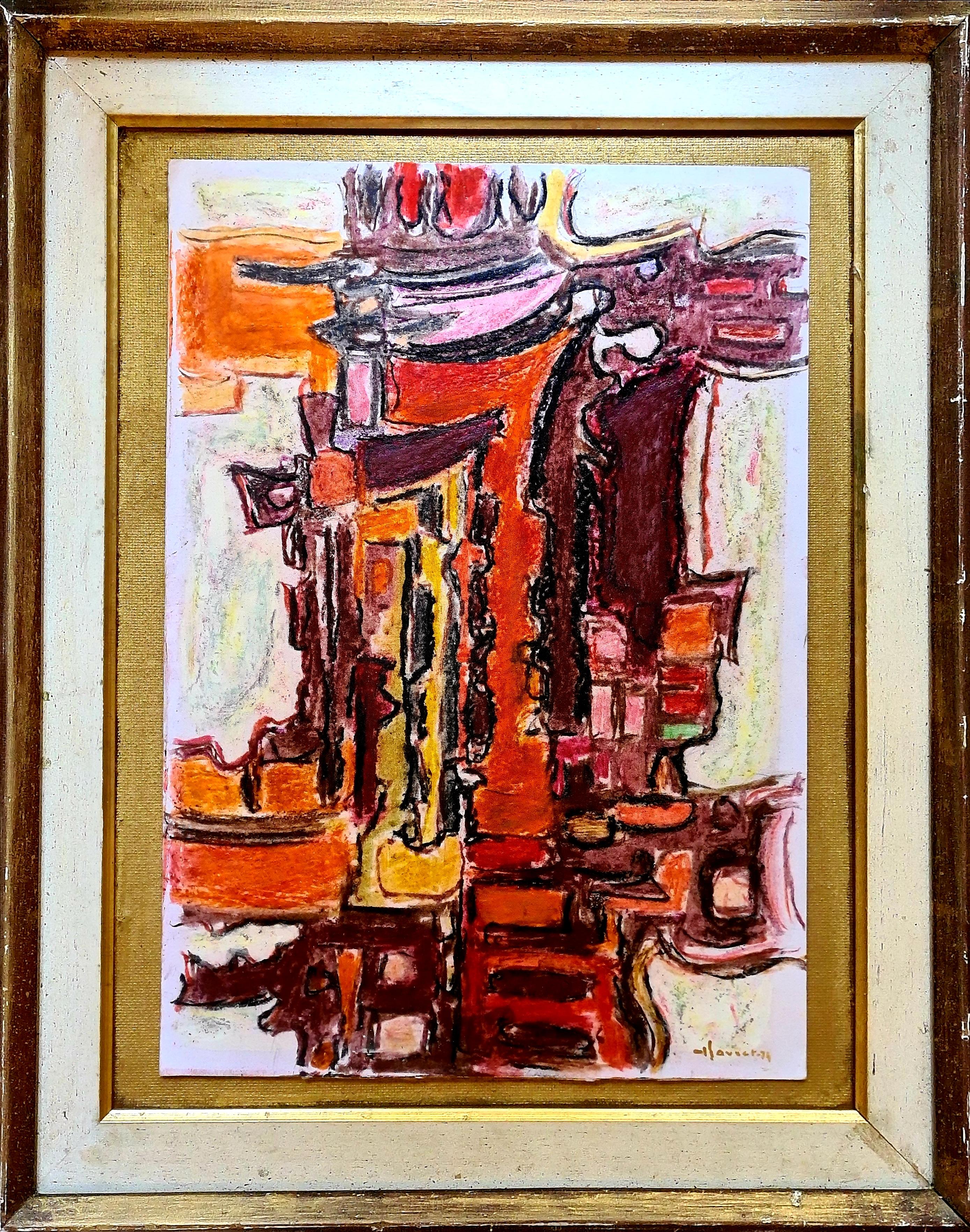 Pierre Havret Abstract Painting - Mid Century Abstract Expressionist Composition, Symphony in Orange.