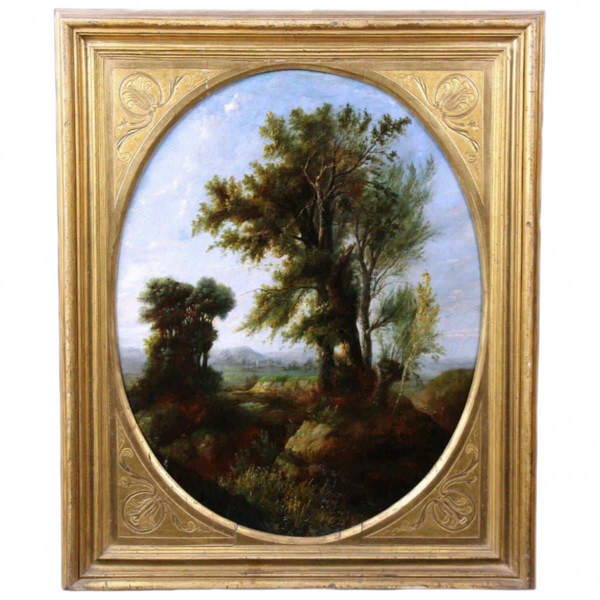 Pierre Henri de Valenciennes Landscape Painting - Old oil on canvas "an Italian landscape" circle of Pierre Henri De Valenciennes
