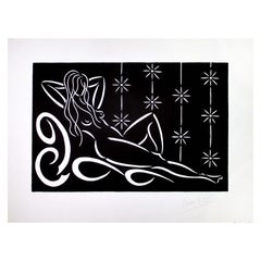 Pierre Henri Matisse Reclining Nude Signed Modern Linocut on Paper Unframed 2016