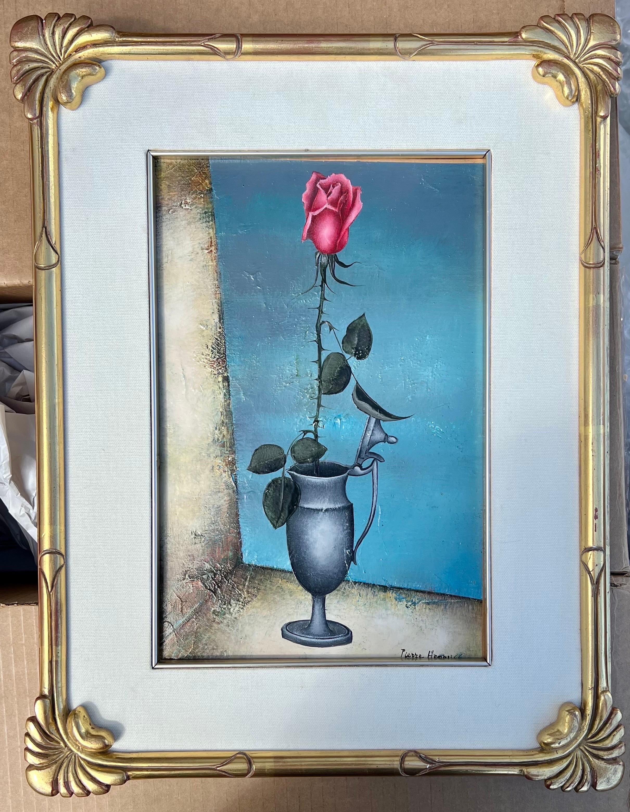 Peinture à l'huile surréaliste française Pierre Henry, fleurs colorées surréalistes dans un vase  en vente 5