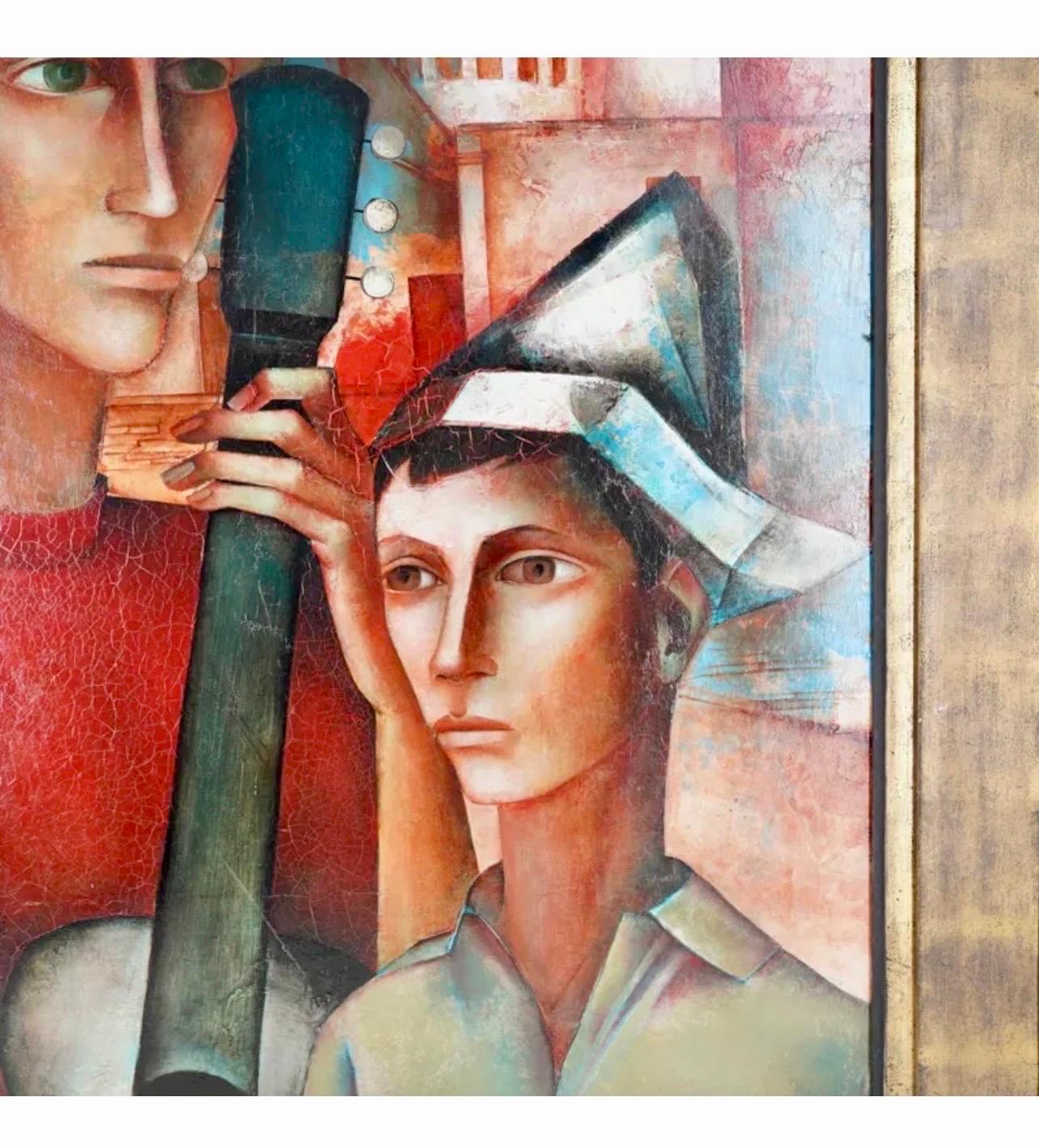 Großes surrealistisches französisches expressionistisches Ölgemälde Moody Boys, Pierre Henry, Ölgemälde im Angebot 8