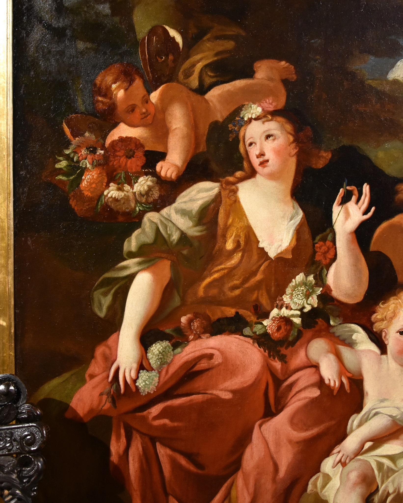 Allegory Of Spring Cazes Paint Oil on canvas Old master 18th Century French Art - Old Masters Painting by Pierre-Jacques Cazes (Paris 1676 - 1754)
