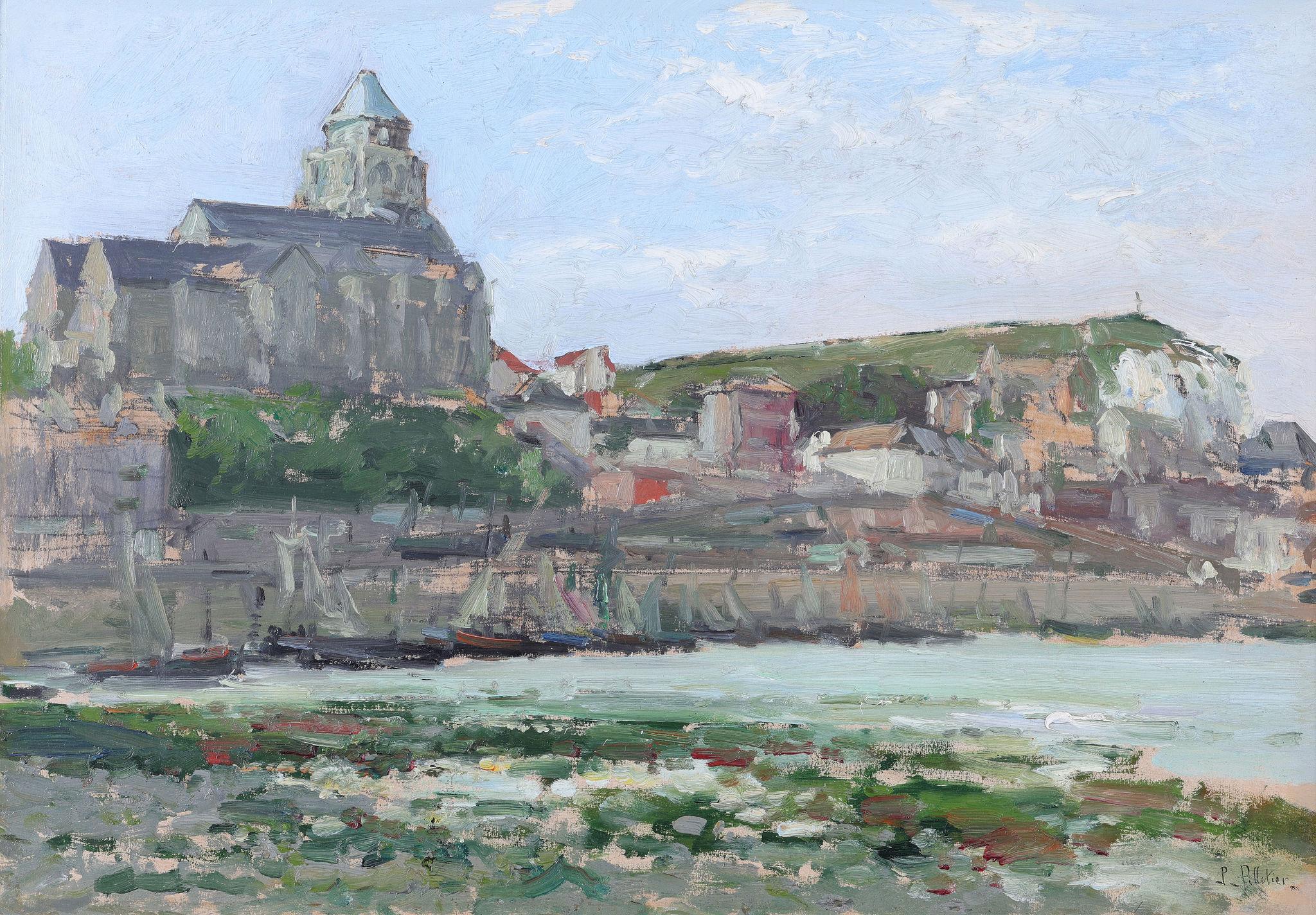 The Fishing Port of Les Treport, France by Pierre Pelletier. Oil on canvas - Painting by Pierre Jacques Pelletier