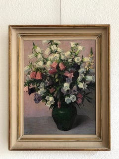 Flowers in a Green Vase, Oil on Canvas, Framed, Late 20th Century