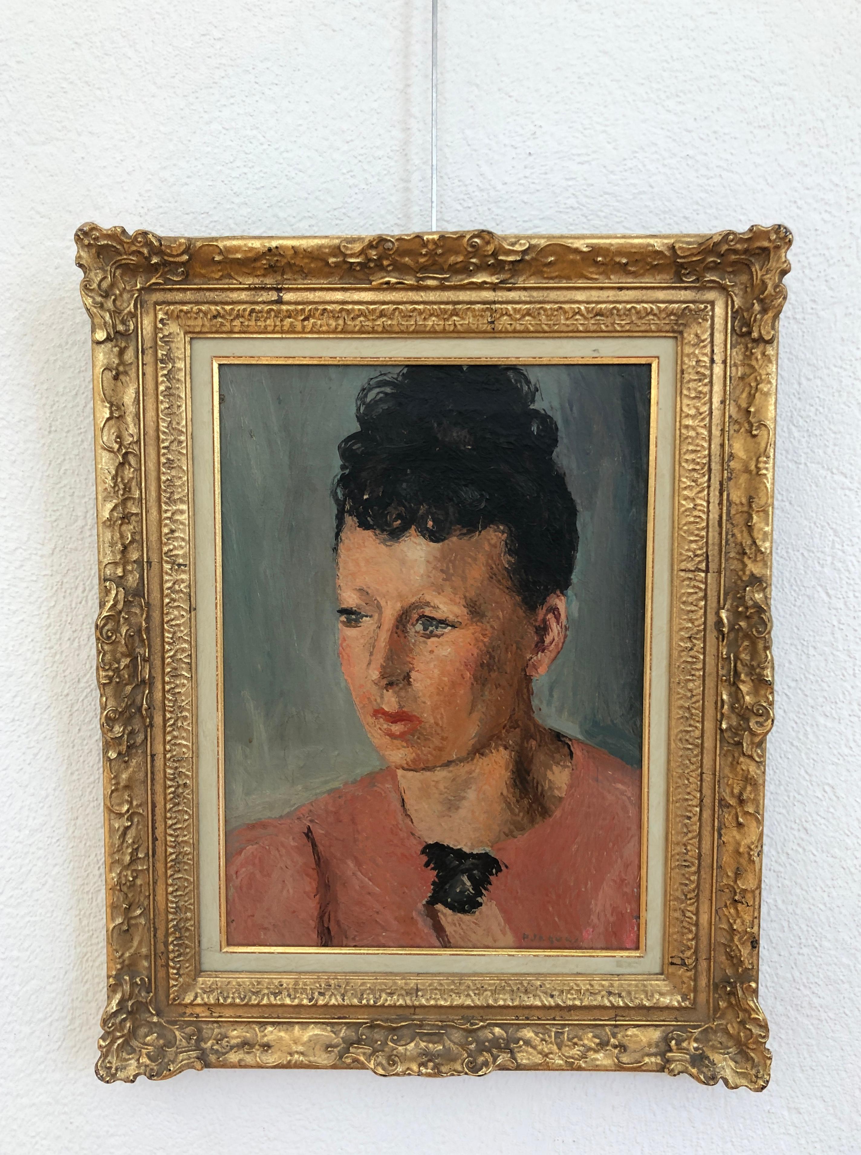 Woman in a pink blouse - Painting by Pierre Jaques