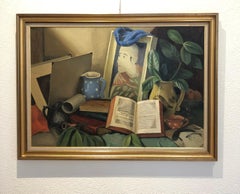 Workshop with books and works of the artist