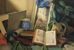 Workshop with books and works of the artist