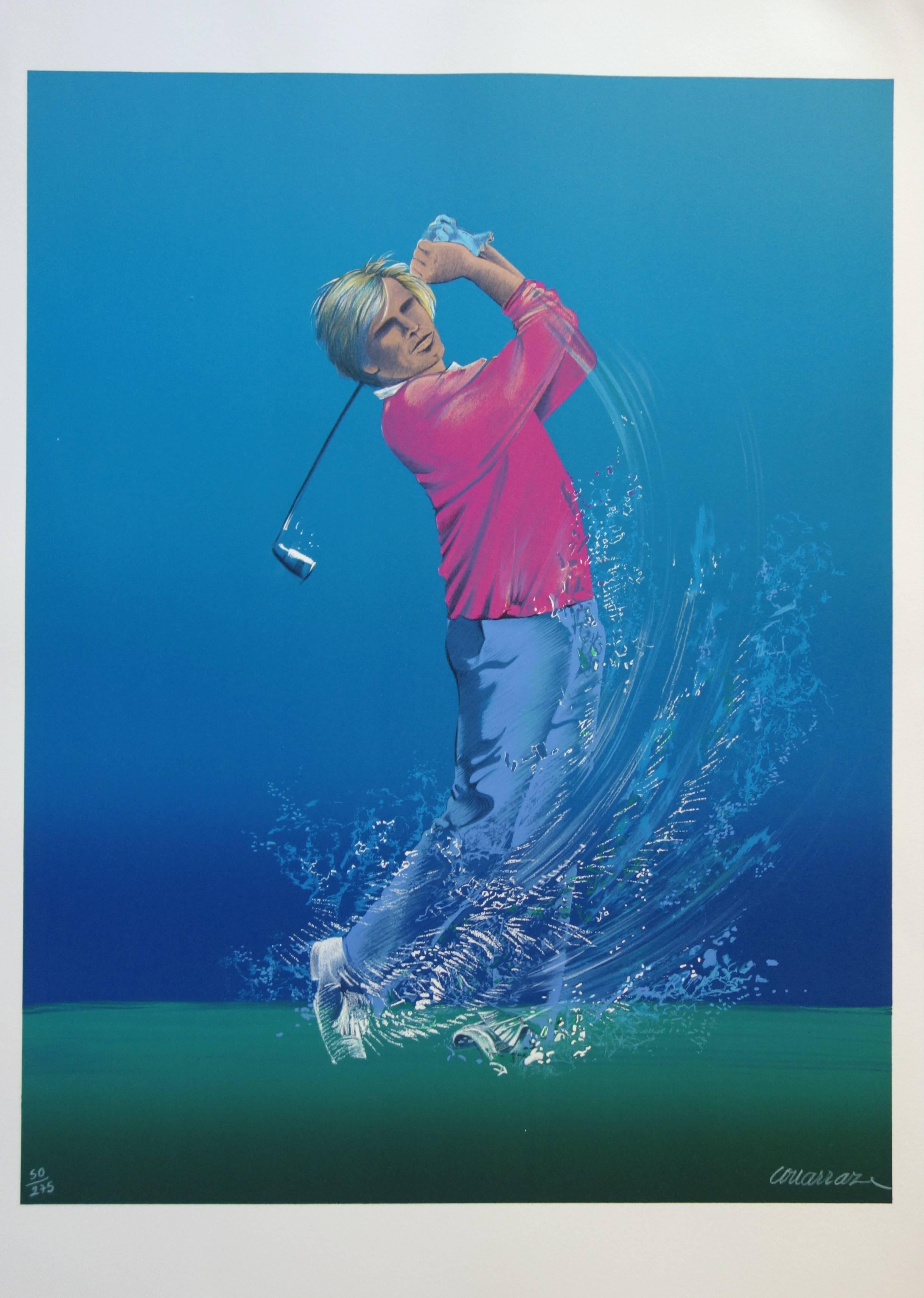 Golf : Birdy - Original handsigned lithograph - Modern Print by Pierre-Jean Couarraze