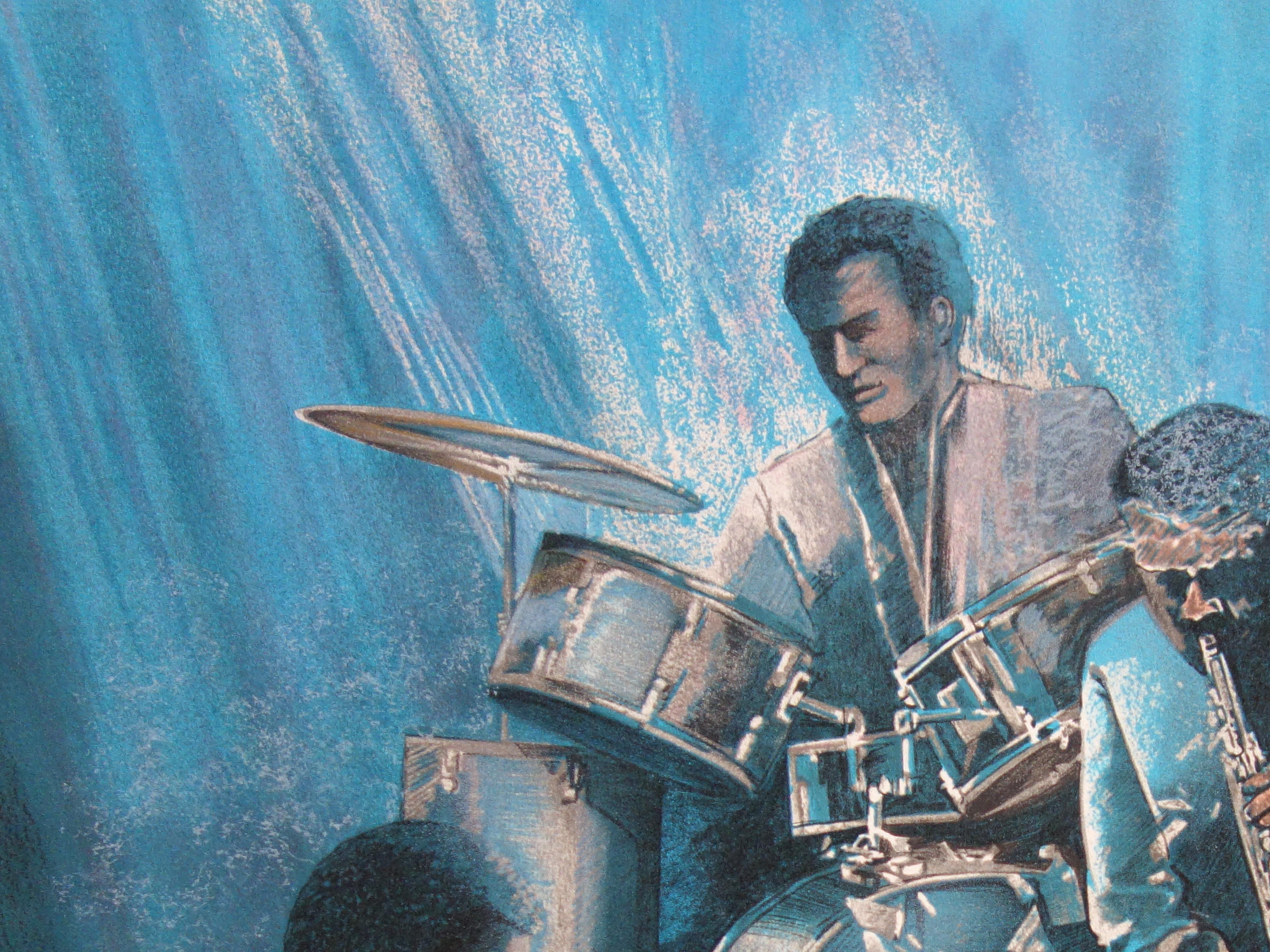 Jazz Swing - Original handsigned lithograph - Gray Figurative Print by Pierre-Jean Couarraze