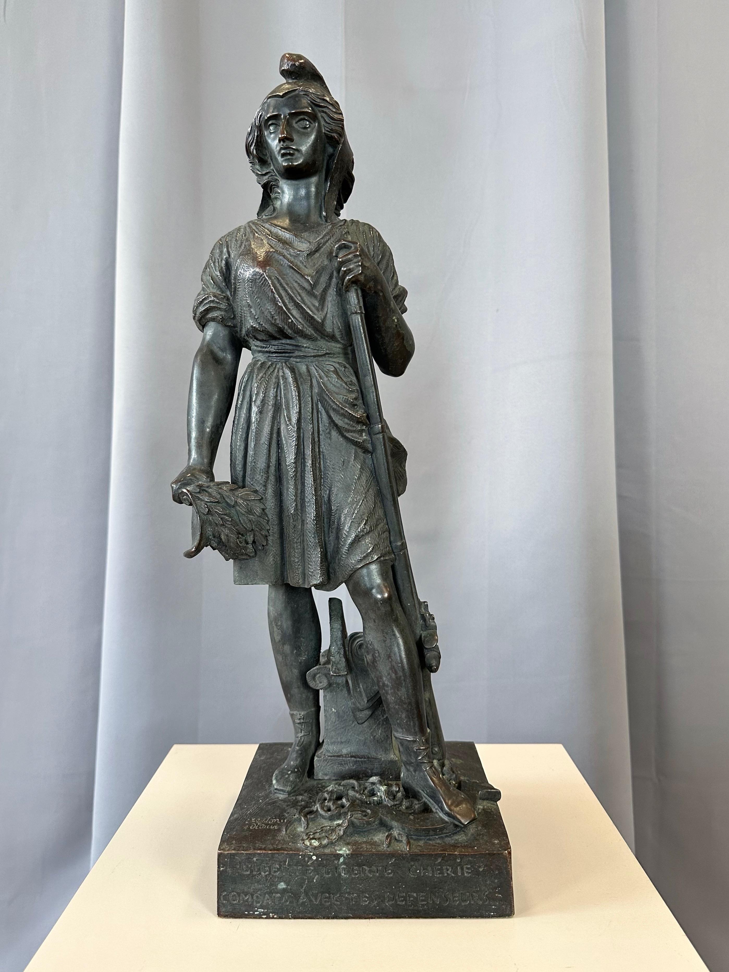 Remarquable et peu commun bronze coulé de 1839 avec une finition patinée foncée intitulé 