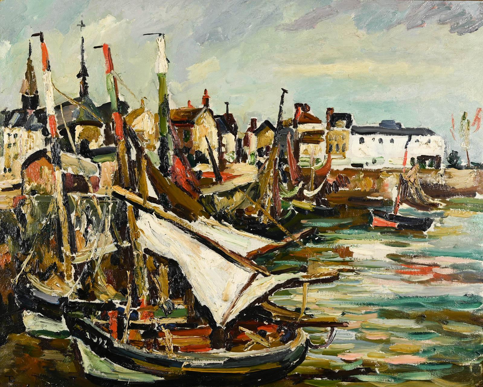 Il porto di Honfleur - Painting Fauvismo di Pierre Jean DUMONT