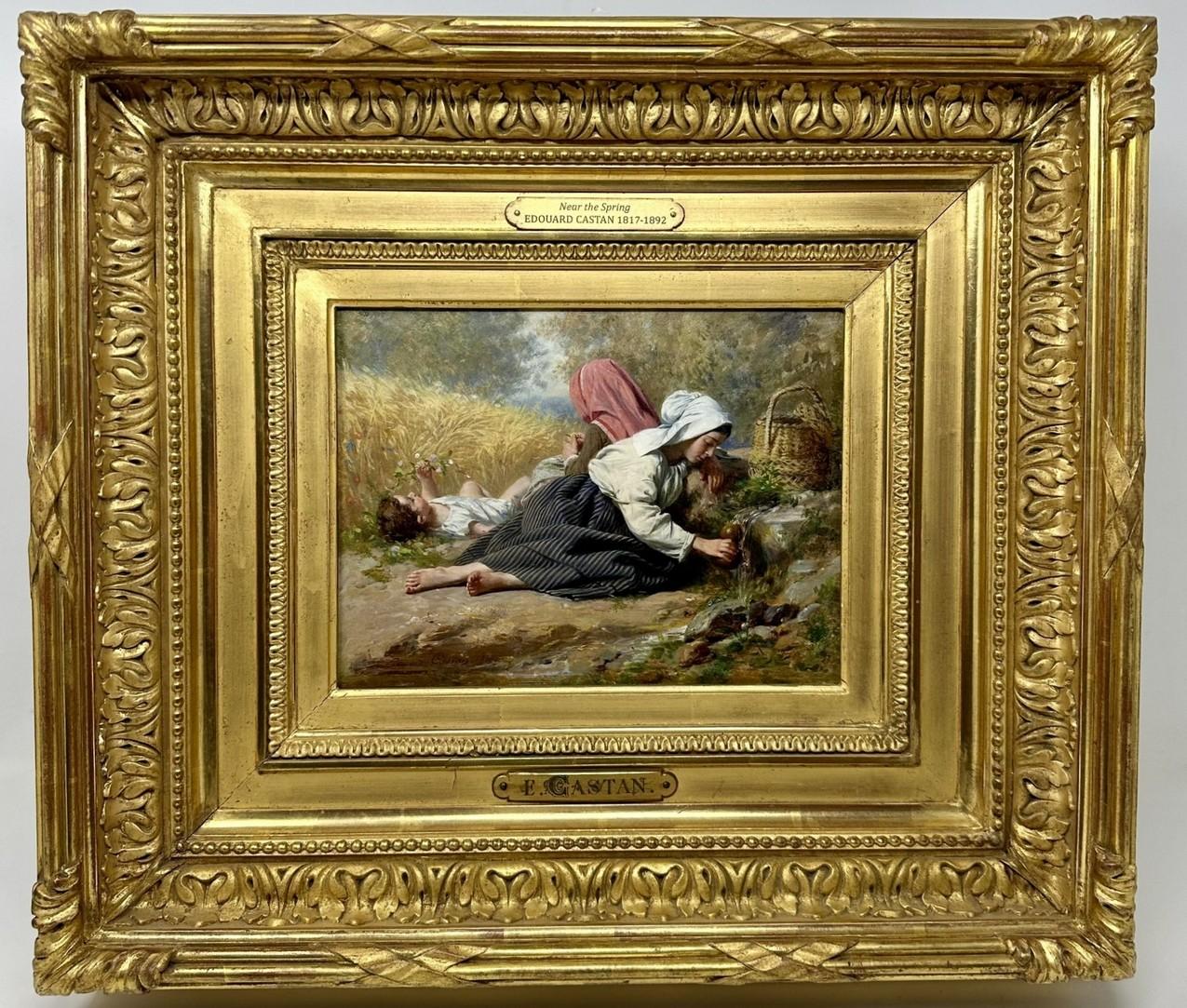 Un exemple de qualité exceptionnelle d'une peinture à l'huile encadrée sur panneau d'Artistics, de taille compacte et de qualité muséale. Complet avec son cadre en bois doré d'origine, lourd et richement doré. 

Dernier quart du XIXe siècle. 

Deux