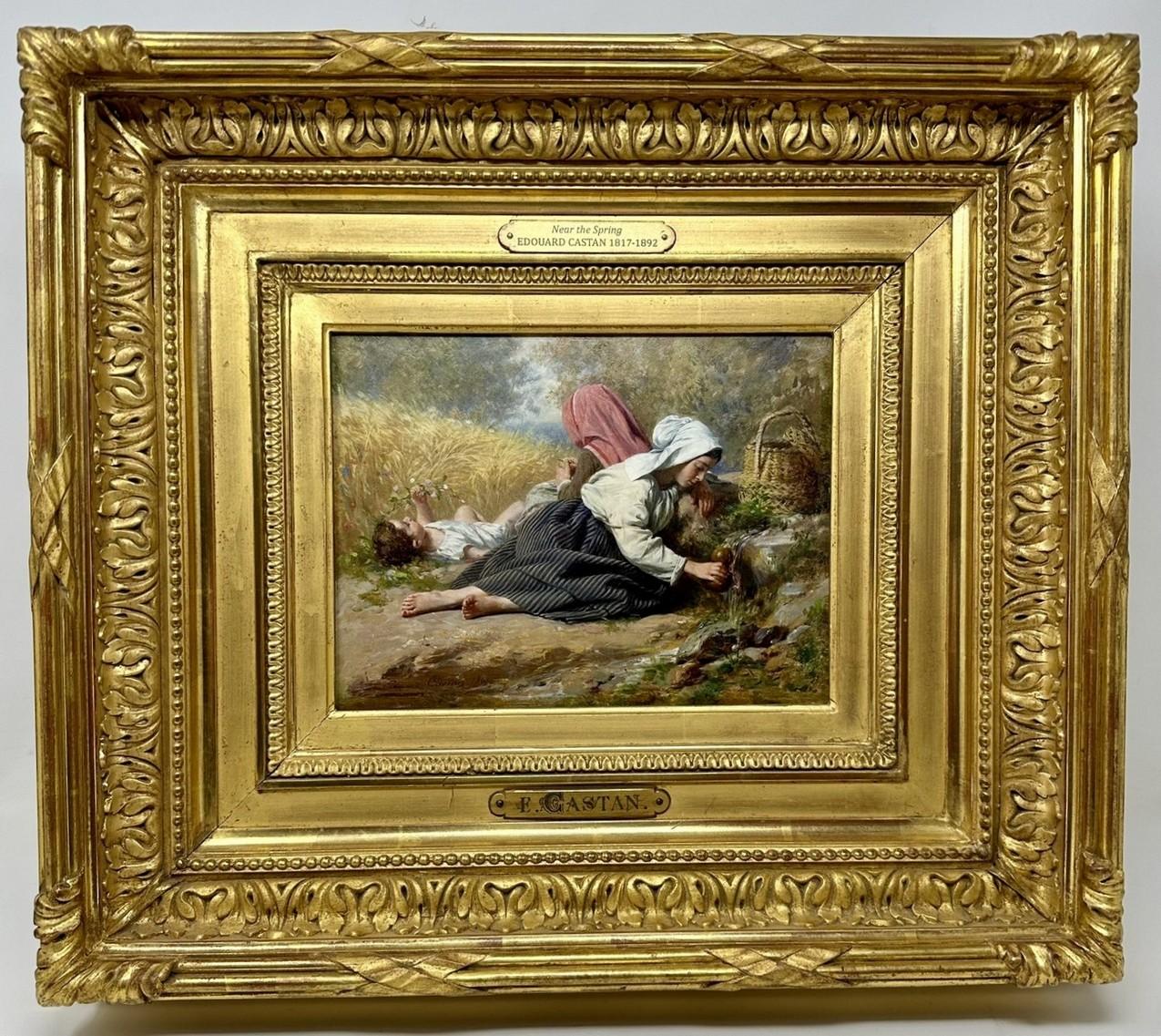 Französische Pierre Jean Edmond Castan-Figuren, Landschaftsssszene, Öl auf Karton, Öl  Malerei  (Viktorianisch) im Angebot