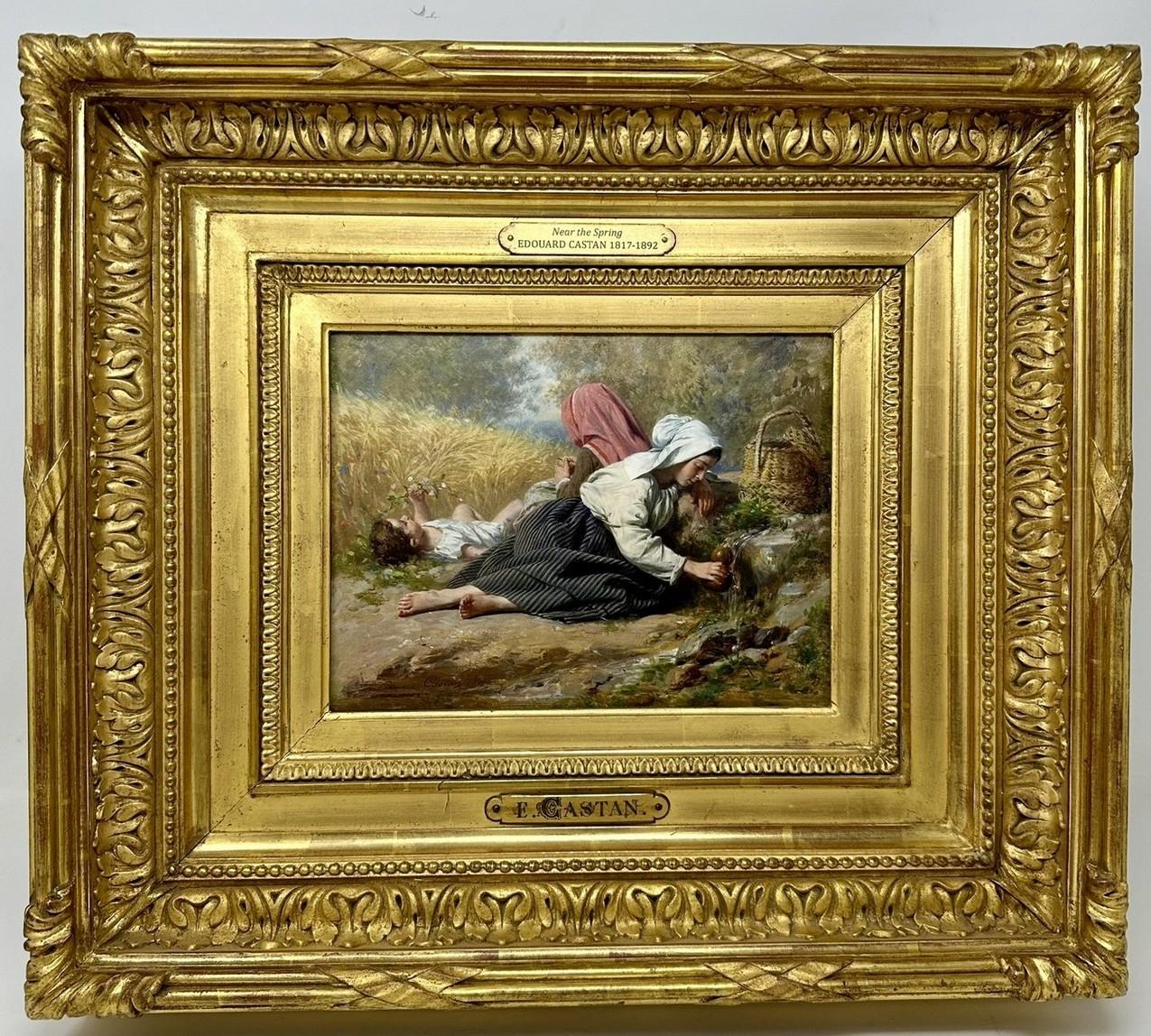 Victorian Pierre Jean Edmond Castan French Figures Landscape Scene Oil on Board  Painting  For Sale