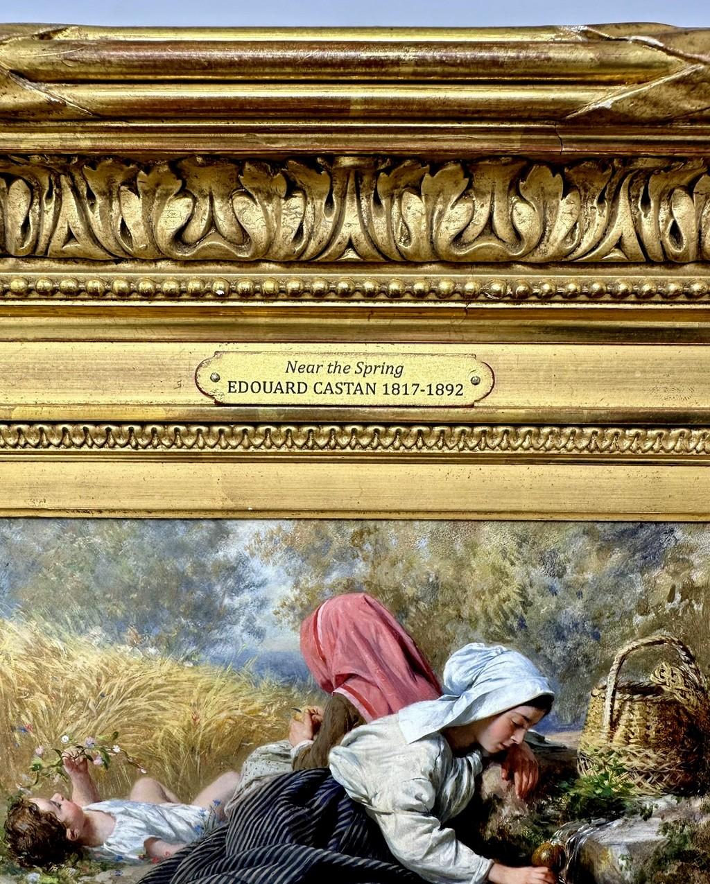 Canvas Pierre Jean Edmond Castan French Figures Landscape Scene Oil on Board  Painting  For Sale