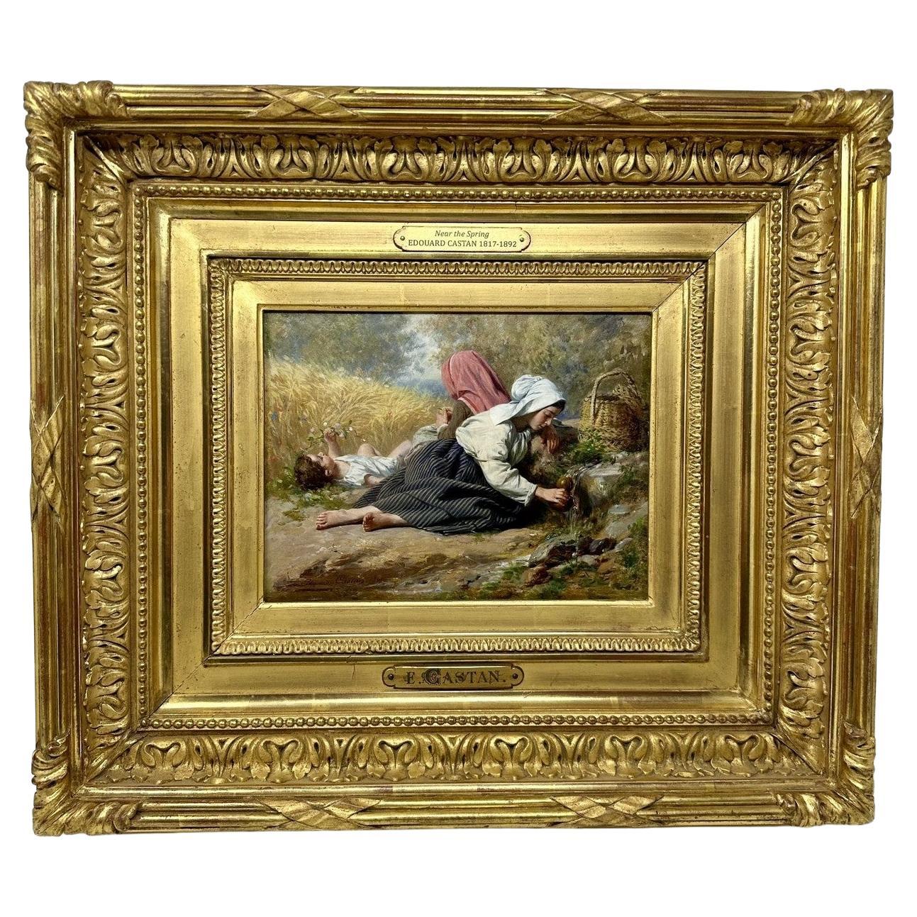 Französische Pierre Jean Edmond Castan-Figuren, Landschaftsssszene, Öl auf Karton, Öl  Malerei  im Angebot