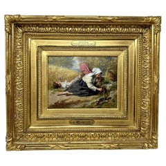 Pierre Jean Edmond Castan French Figures Landscape Scene Oil on Board  Painting