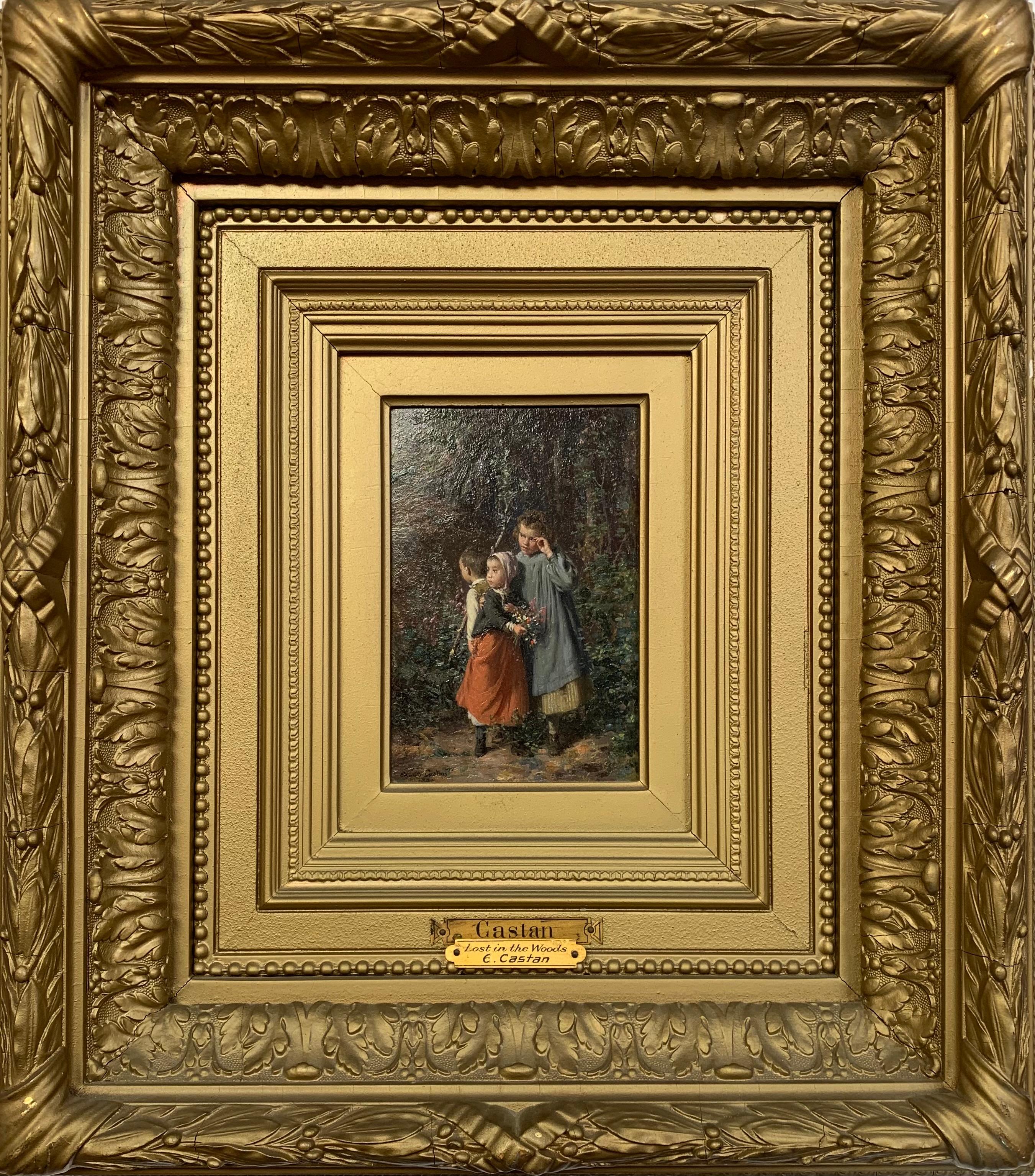 Lost in the Woods, Französisches Romantikgemälde des 19. Jahrhunderts – Painting von Pierre Jean Edmond Castan