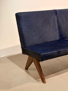 Pierre Jeannere Public Bench/SI-37-B Teak & Midnight Blue hide, Chandigarh 1950s