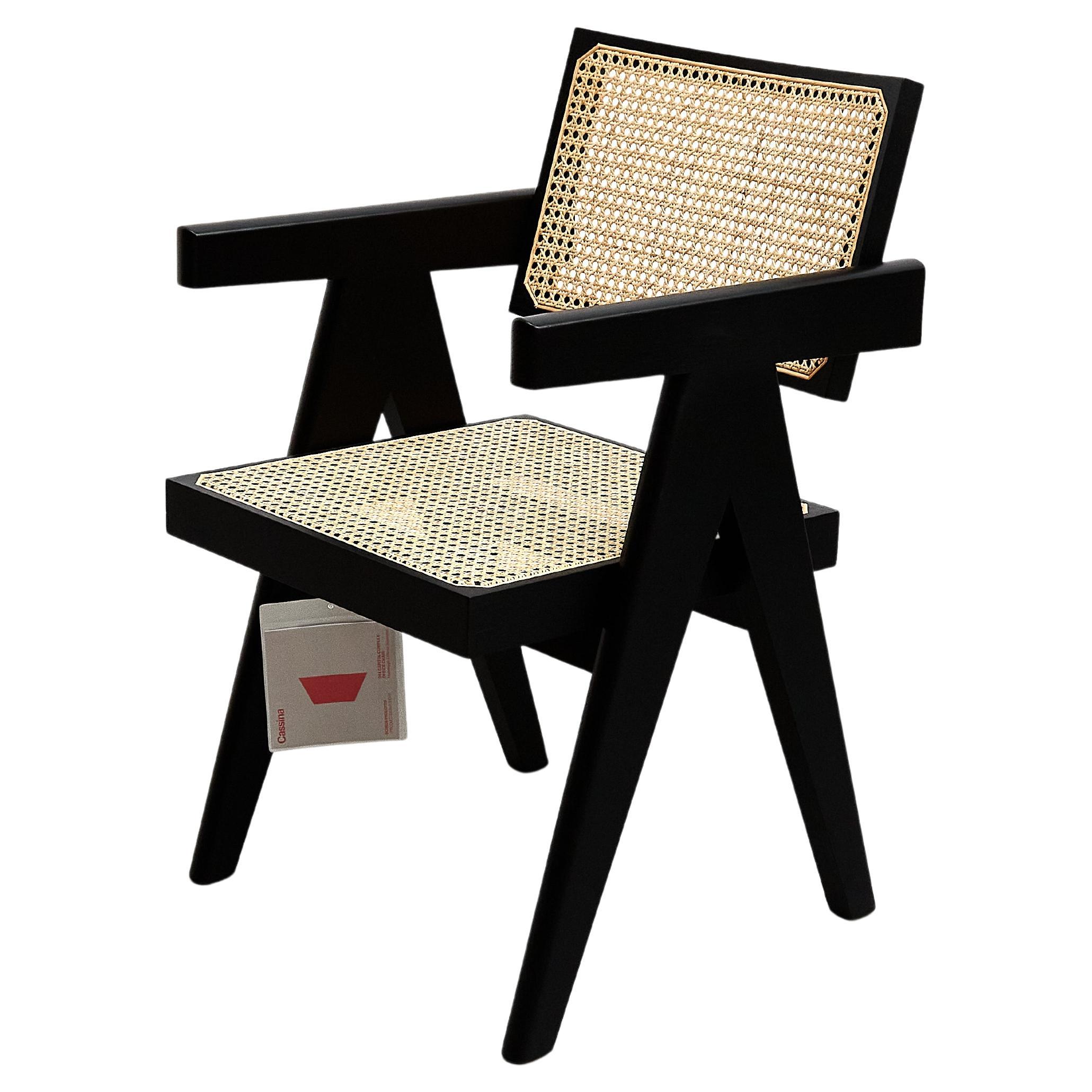 Chair designed by Pierre Jeanneret circa 1950 , relaunched in 2019.

Ready to ship.

Manufactured by Cassina in Italy.

Materials:
Wood, backrest and seat in Indian cane, upholstered cushion

Dimensions:
D 58 cm X W 51 cm X H 81 cm (SH 43