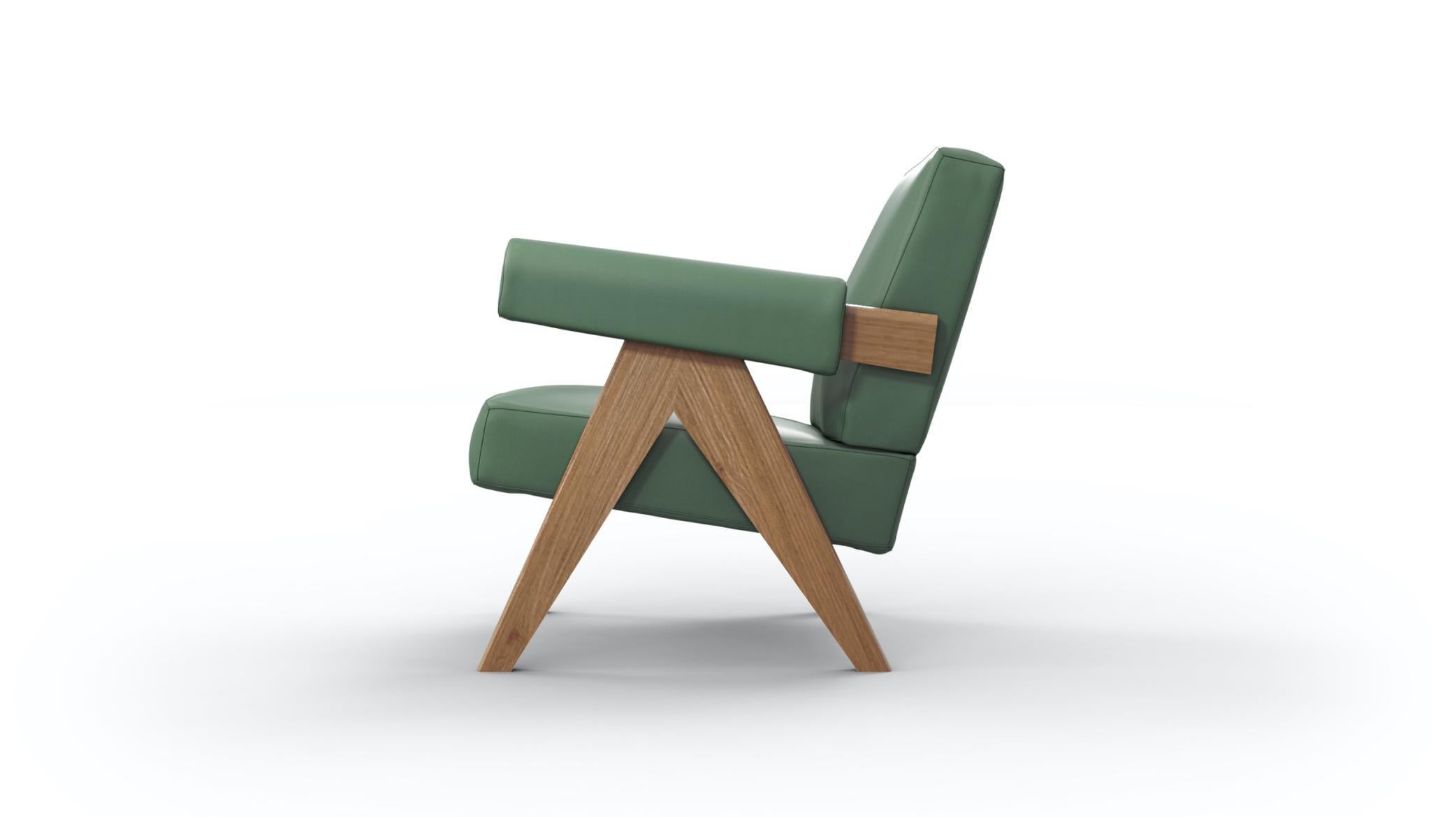 Sillón diseñado por Pierre Jeanneret hacia 1950, relanzado en 2019.
Fabricado por Cassina en Italia.

Incluido en la lista del Patrimonio Cultural de la UNESCO de 2016, la extraordinaria arquitectura del Complejo del Capitolio de Le Corbusier,