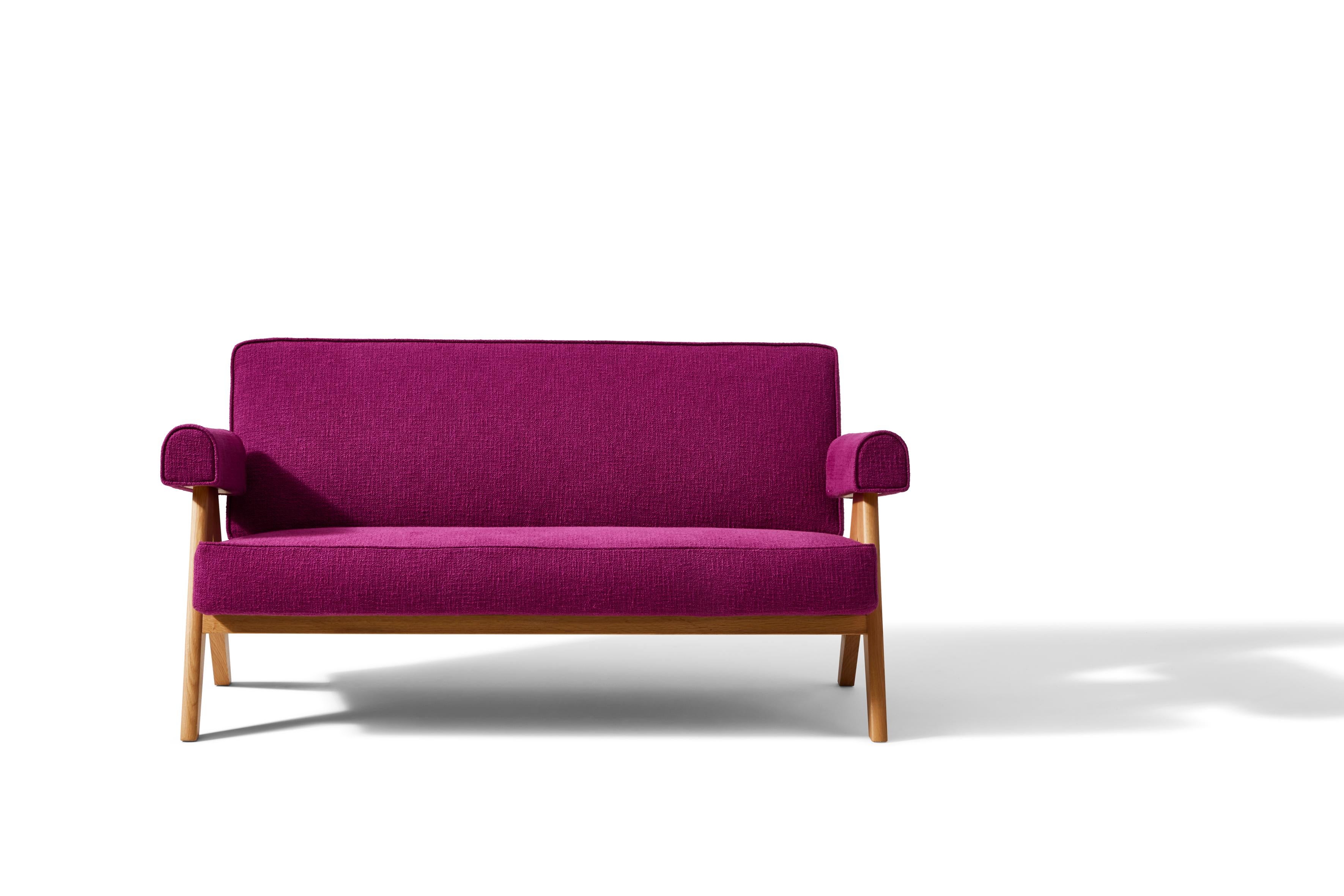 Italian Pierre Jeanneret 053 Capitol Complex Oak and Purple Uphosltery Sofa by Cassina For Sale