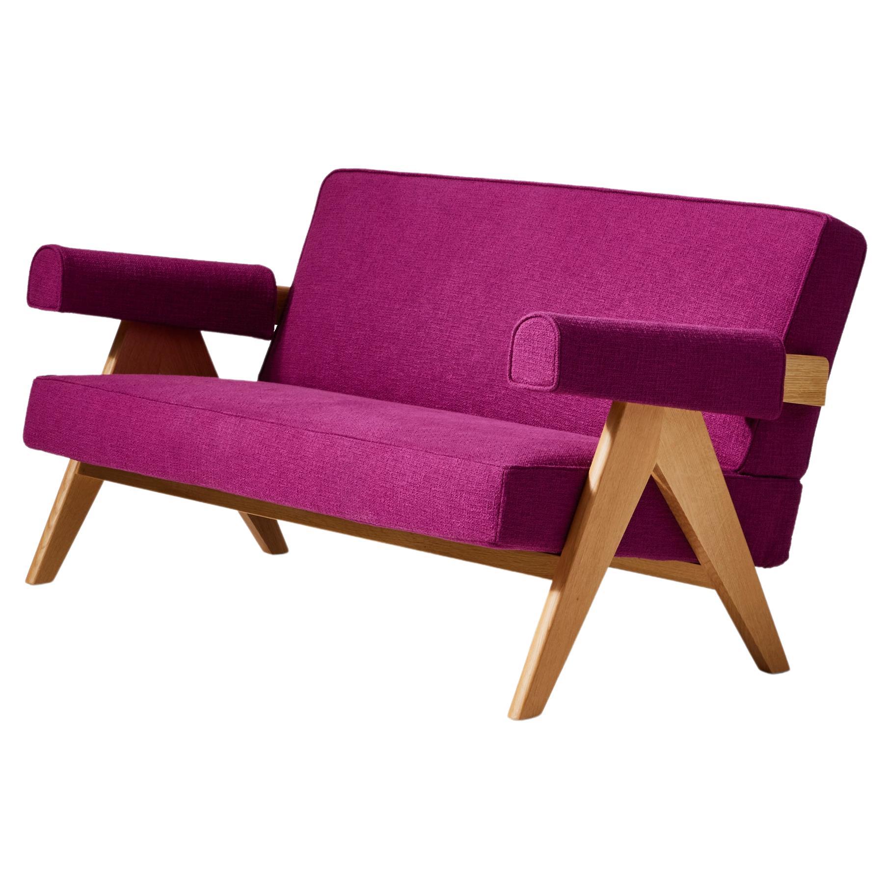 Pierre Jeanneret 053 Capitol Complex Oak and Purple Uphosltery Sofa by Cassina For Sale