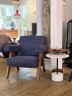 Pierre Jeanneret 053 Teak Capitol Complex Armchair in Teak with Blue Fabric