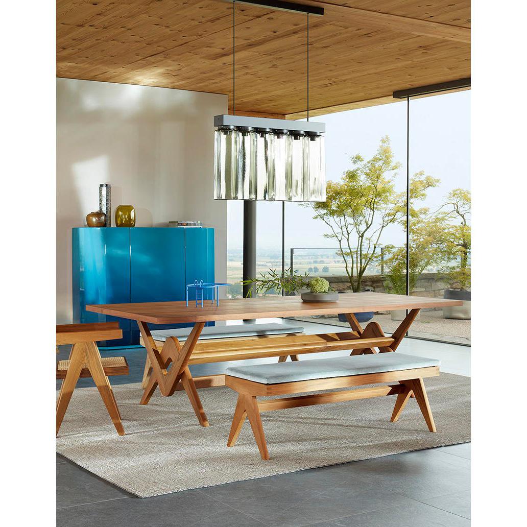 Dining Set designed by Pierre Jeanneret circa 1950, relaunched in 2019.
Manufactured by Cassina in Italy.

Set consisting of Dining Table, 2x Benches and 2x Armchairs.

The inclusion of the UNESCO World Heritage List in 2016 has aroused great