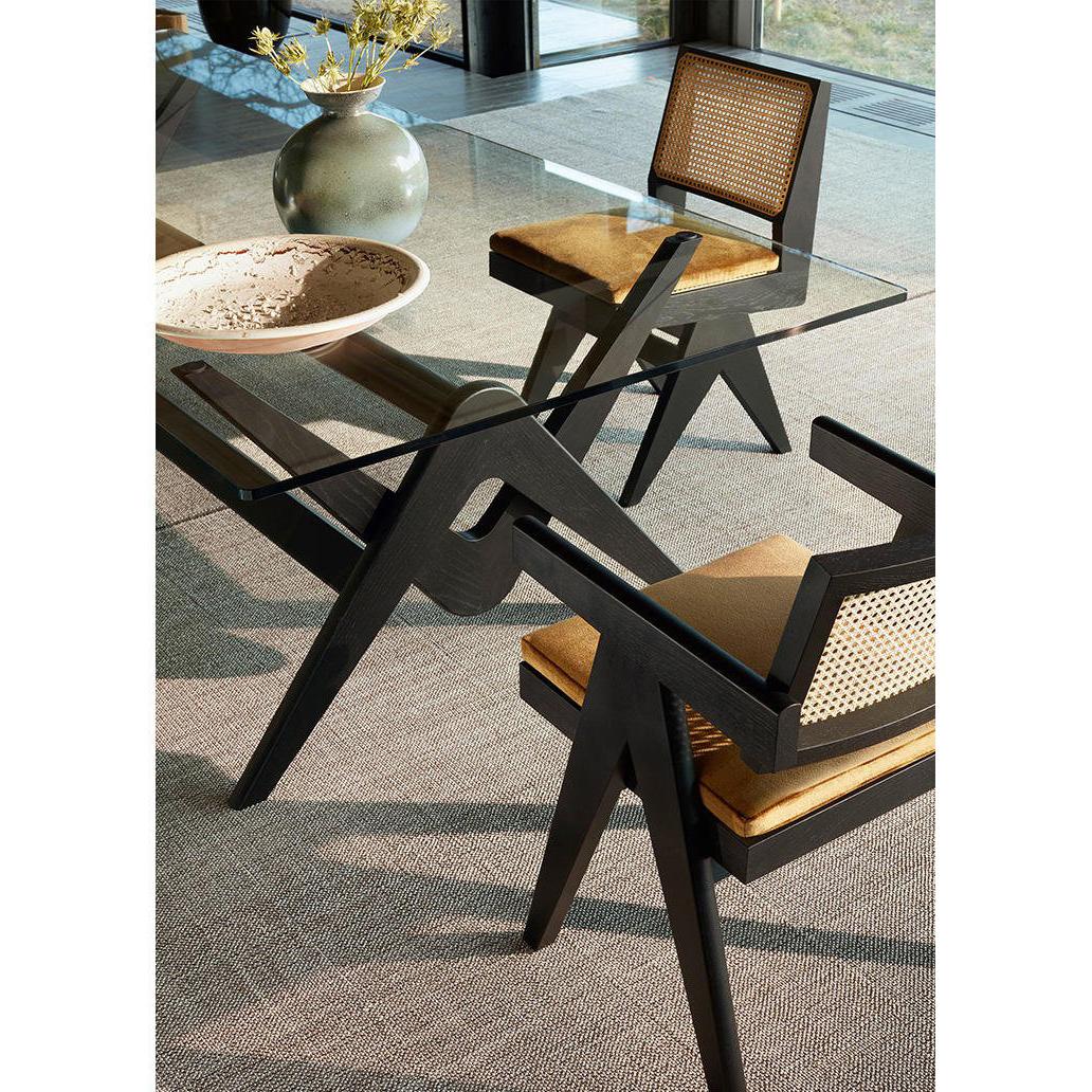 Italian Pierre Jeanneret 056 Capitol Complex Table Black Stained Wood and Glass