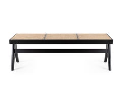 Pierre Jeanneret 057 Civil Bank, schwarz lackiertes Holz und geflochtenes Rohr von Cassina