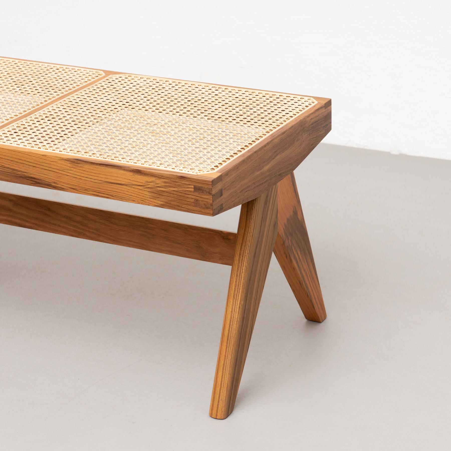 Pierre Jeanneret 057 Civil Bench, Wood and Woven Viennese Cane by Cassina For Sale 4