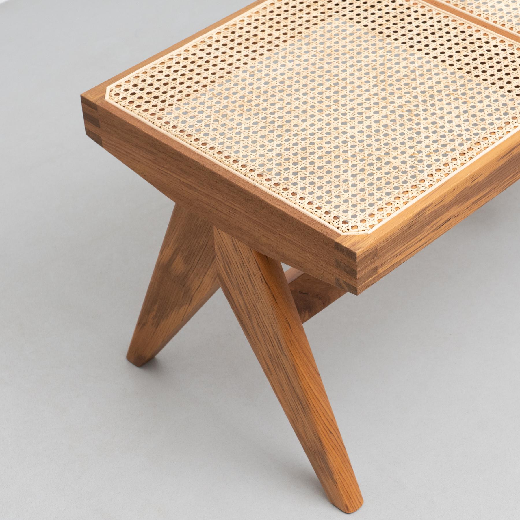 Pierre Jeanneret 057 Civil Bench, Wood and Woven Viennese Cane by Cassina For Sale 6