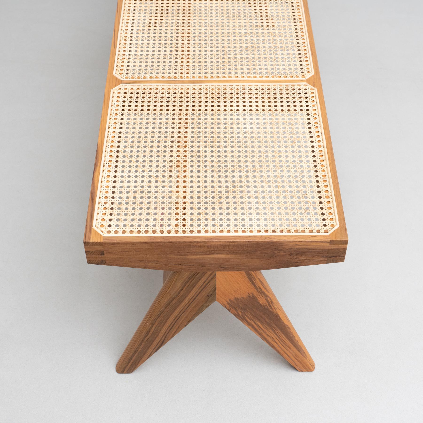 Pierre Jeanneret 057 Civil Bench, Wood and Woven Viennese Cane by Cassina For Sale 9